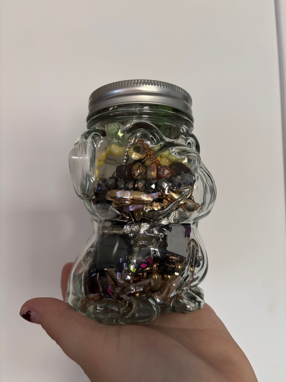 Glass bulldog Jar Filled with Assorted Jewelry - Multi